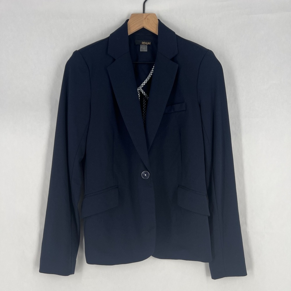 Renuar Blazer Womens XS Navy Check Lined‎ Single Breasted Formal Business